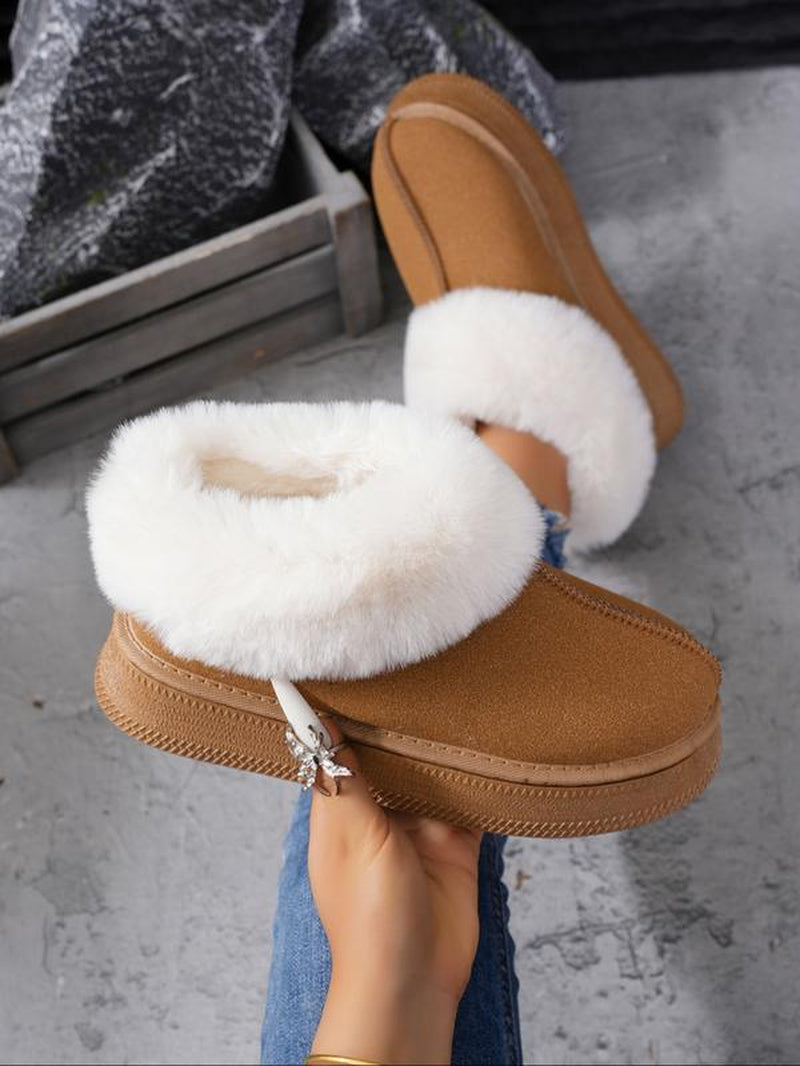 Women'S Winter Casual Ankle Boots, Thick Sole Snow Boots, Warm Home & Outdoor Use, Fashionable round Toe Short Boots