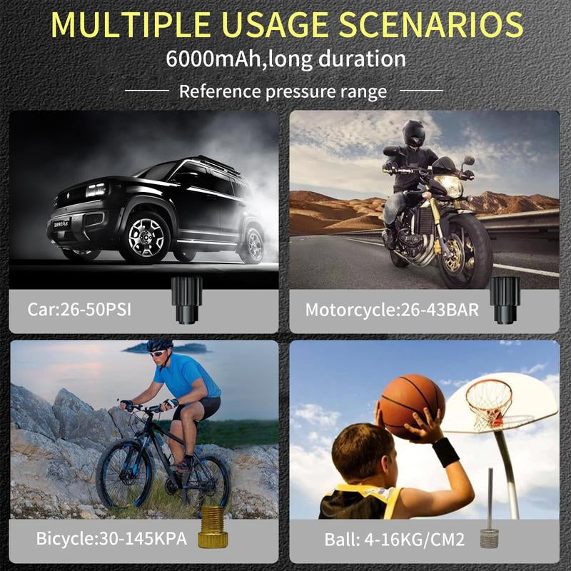 LEIBOO Portable Tire Inflator with Pressure Gauge – Smart Air Compressor Pump for Car, Motorcycle & Bike Tires - Auto Accessorie!(Ce, FCC Certification)