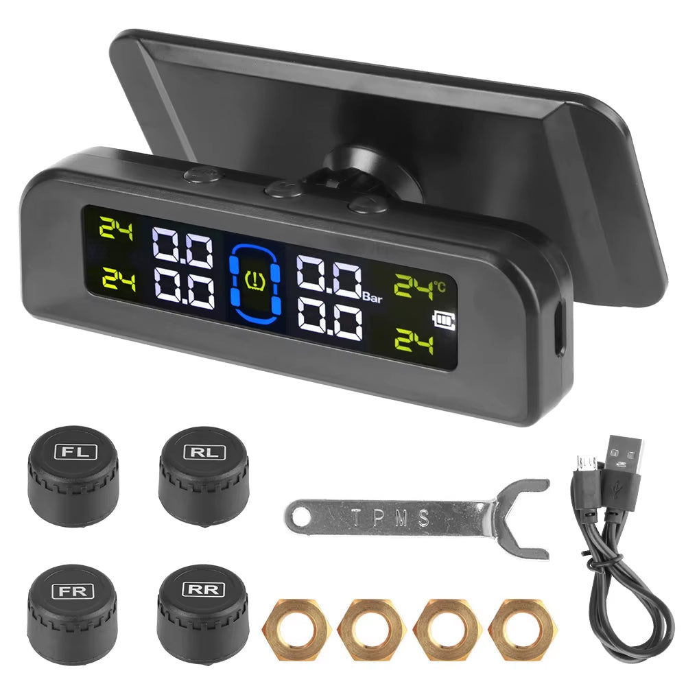 Tire Pressure Monitoring System Temperature Warning New C External Battery Version Sensors Solar TPMS Car Tyre Pressure Monitor
