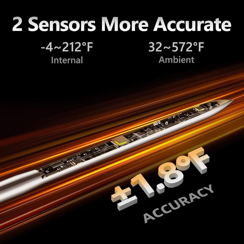 [BBQ Essential]Wireless Meat Thermometer Digital 800FT Long Range Food Thermometer with Bluetooth, Cooking Thermometer for Remote Temp Monitoring of BBQ, Oven, Grill, Smoker, Air Fryer, Ios & Android App