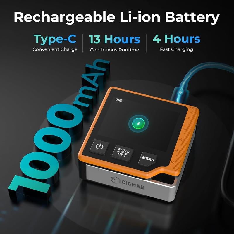 3-In-1 Rechargeable Laser Measuring Tool, 262Ft Laser Distance Meter with Digital Angle Finder & Level, 6 Units (M/In/Ft/Cm/Mm/Ft+In), 2.4'' Color Backlit Display, Area/Volume/Pythagorean Modes