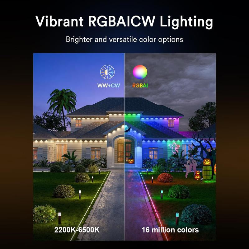 Lumary Permanent Outdoor Lights Max, RGBAICW Smart Outdoor Lights, IP67 Waterproof, IC Control & Scene Modes with Voice Control Permanent Outdoor Lights RGBIC Smart Eaves Light with APP Control RGBIC Outdoor