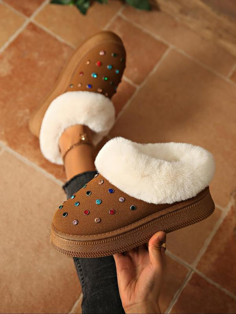 Women'S Winter Casual Ankle Boots, Thick Sole Snow Boots, Warm Home & Outdoor Use, Fashionable round Toe Short Boots