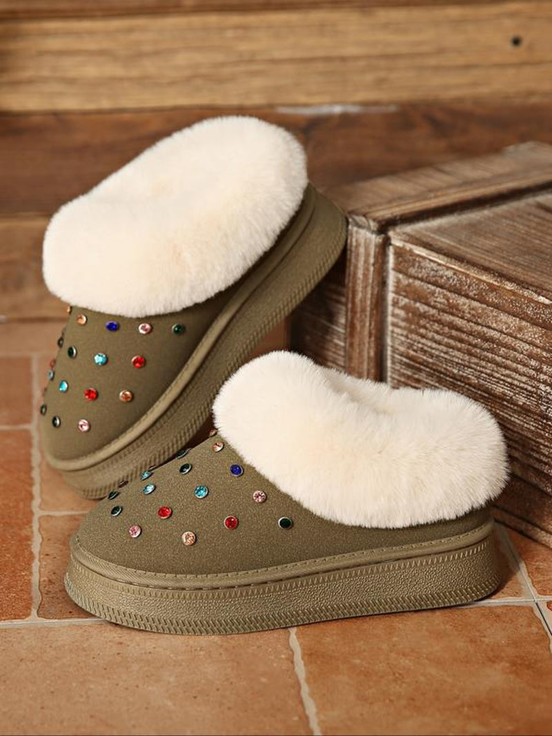 Women'S Winter Casual Ankle Boots, Thick Sole Snow Boots, Warm Home & Outdoor Use, Fashionable round Toe Short Boots