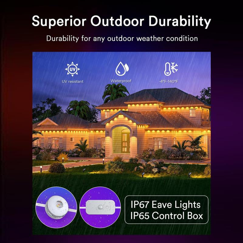 Lumary Permanent Outdoor Lights Max, RGBAICW Smart Outdoor Lights, IP67 Waterproof, IC Control & Scene Modes with Voice Control Permanent Outdoor Lights RGBIC Smart Eaves Light with APP Control RGBIC Outdoor