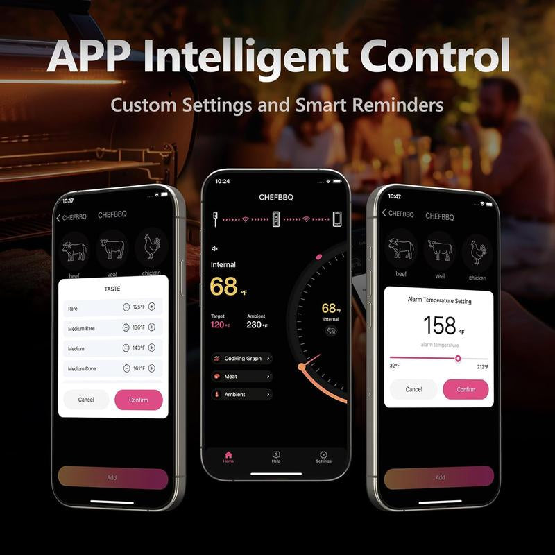 [BBQ Essential]Wireless Meat Thermometer Digital 800FT Long Range Food Thermometer with Bluetooth, Cooking Thermometer for Remote Temp Monitoring of BBQ, Oven, Grill, Smoker, Air Fryer, Ios & Android App