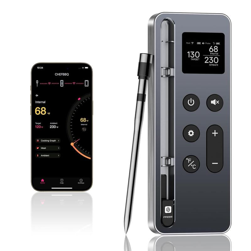 [BBQ Essential]Wireless Meat Thermometer Digital 800FT Long Range Food Thermometer with Bluetooth, Cooking Thermometer for Remote Temp Monitoring of BBQ, Oven, Grill, Smoker, Air Fryer, Ios & Android App